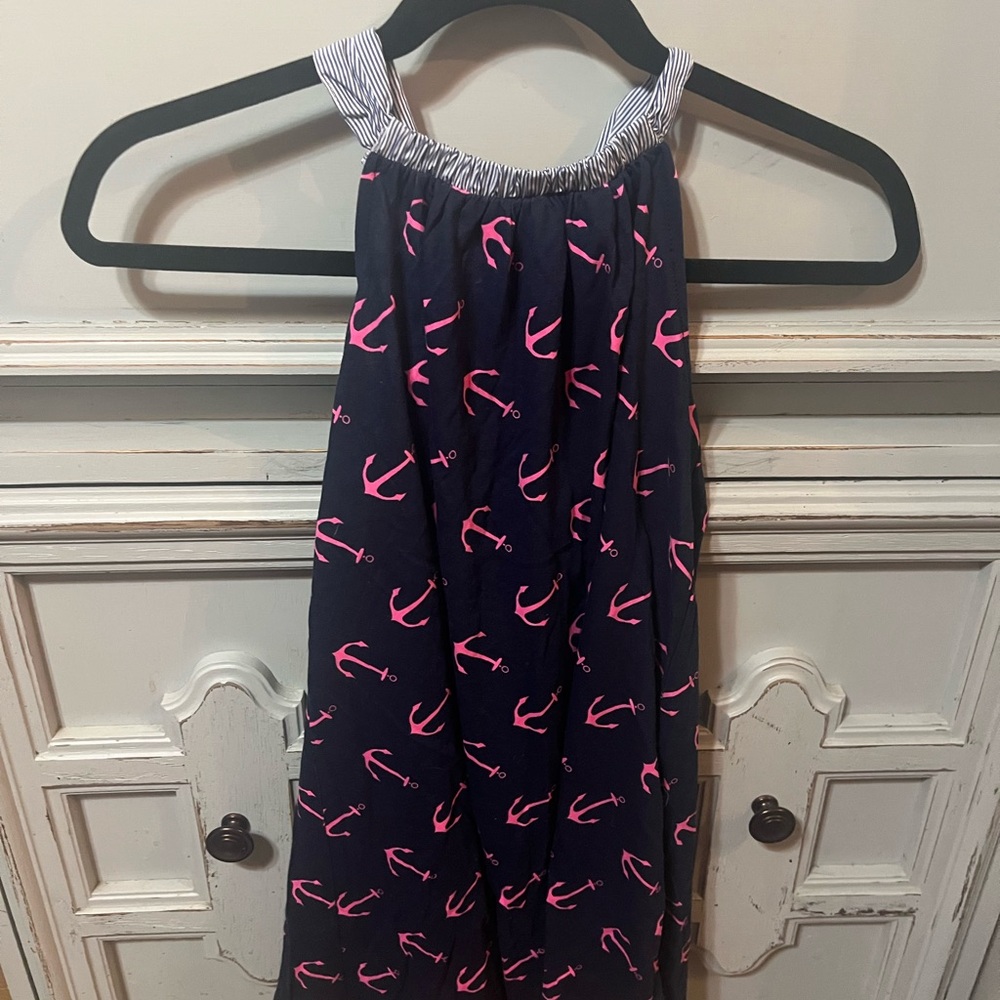 Crewcuts Navy Dress with Pink Highlights and Striped Straps- nautical anchor